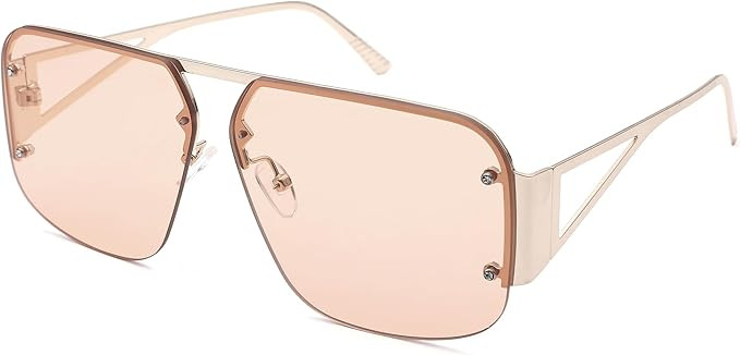 Trendy Aviator Sunglasses for Women Men Retro Metal Rimless Frame Shades Lentes De Sol Para Mujer | Amazon (US)