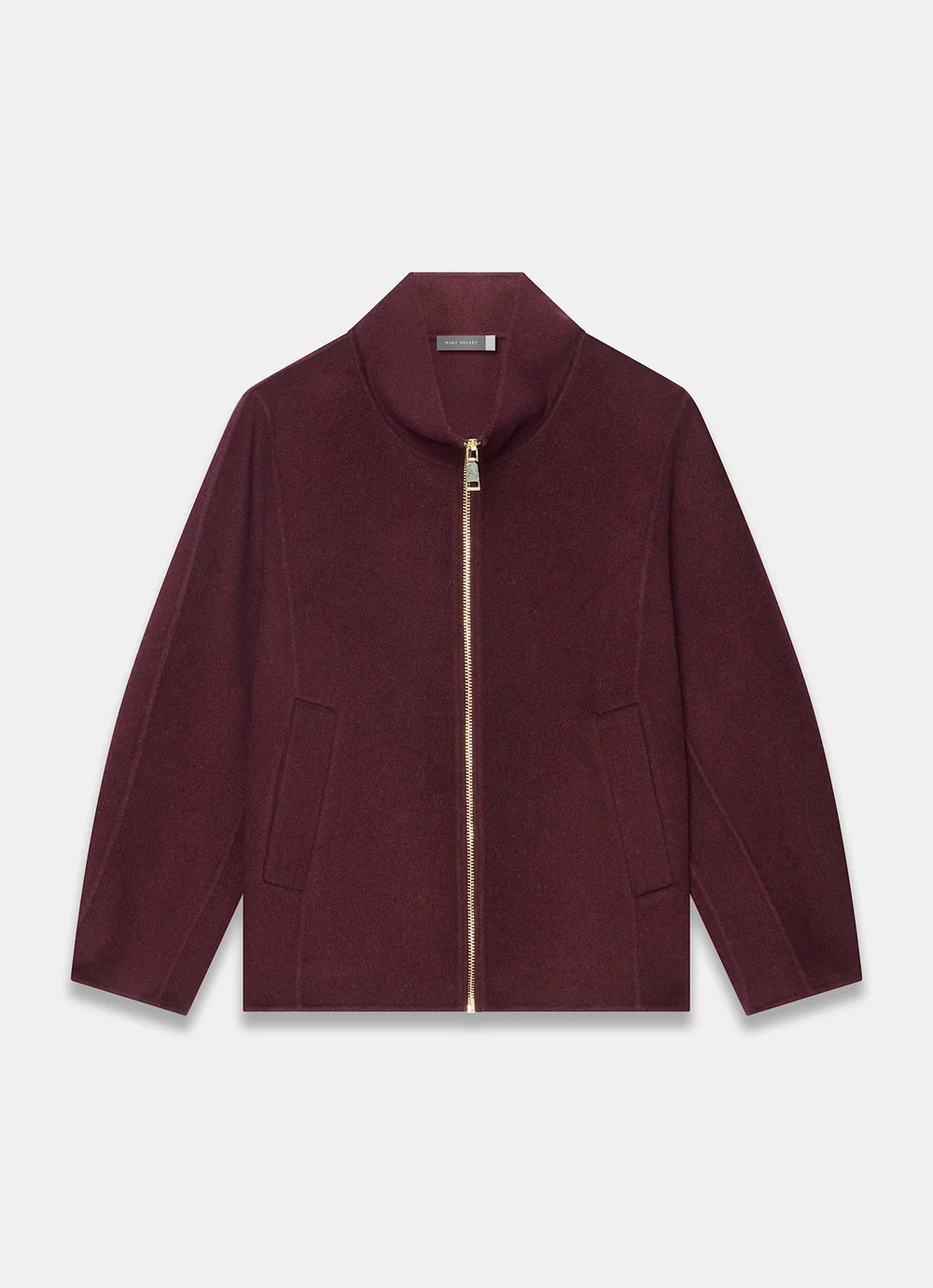 Burgundy Wool Blend Hand Finished Bomber Jacket | Mint Velvet - ROW