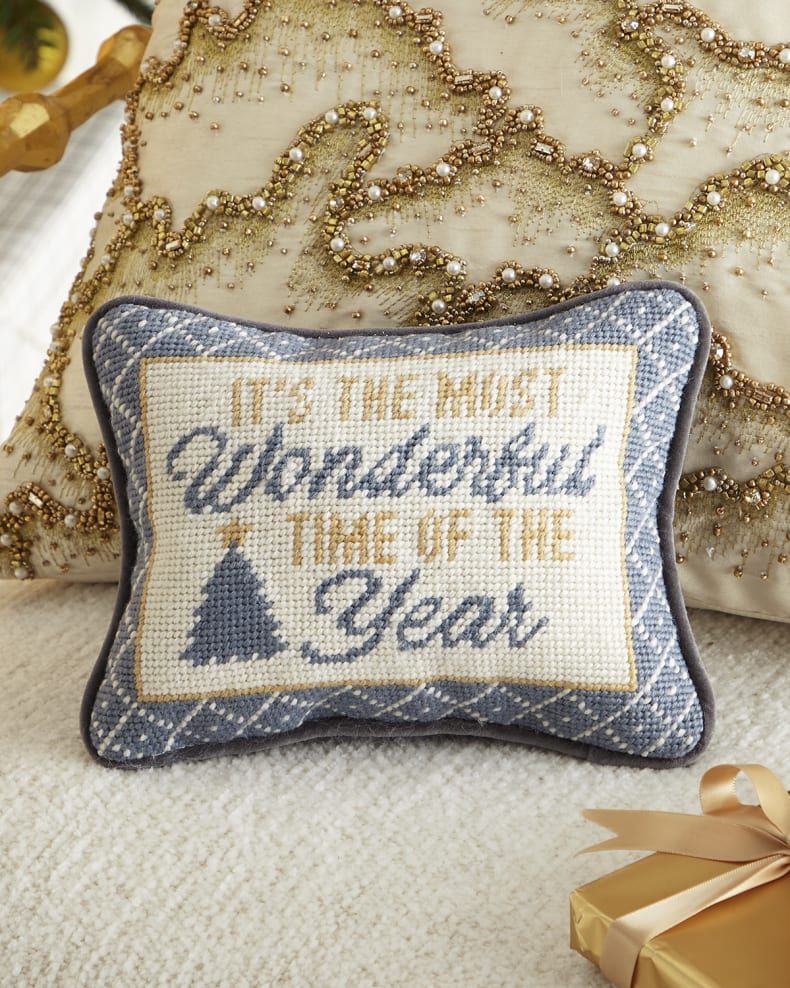 Neiman Marcus The Most Wonderful Time of the Year Needlepoint Christmas Pillow, 6.5" x 9" | Neiman Marcus