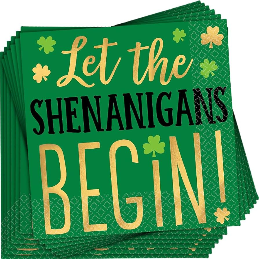 St. Patrick's Day Beverage Napkins (5" x 5"), 16 Count - Luxury Hot Stamped Plastic & Vibrant Iri... | Amazon (US)