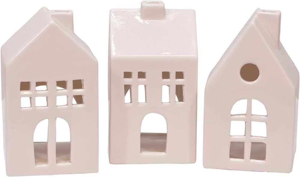 Glazed Porcelain Mini Village Houses, Set of 3, White, 4 Inch | Amazon (US)