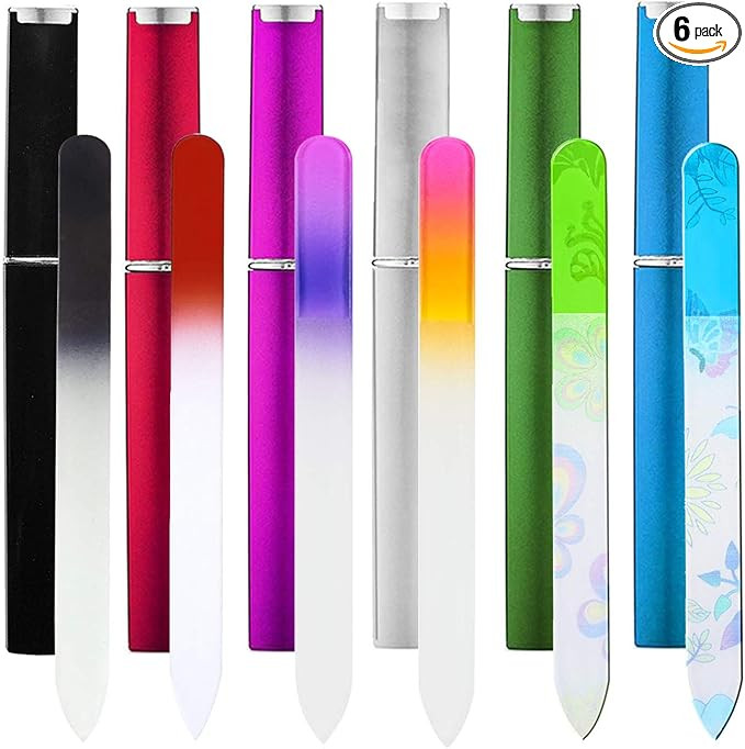 6 Pack Glass Nail File with Case, Crystal Fingernail Files Set, Double Sided Finger Nail Files, P... | Amazon (US)
