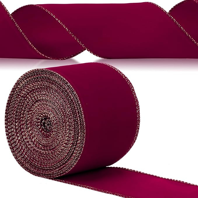 Chuangdi 1 Roll 4 Inch, 35 Yard Christmas Velvet Ribbon Vintage Burgundy Wide Ribbons for Gift Wr... | Amazon (US)