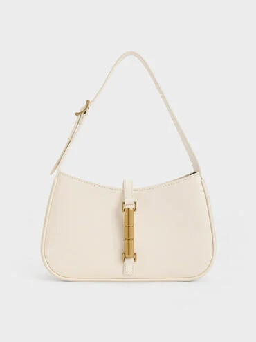 Cesia Metallic-Accent Shoulder Bag
    
         - Cream | Charles & Keith US