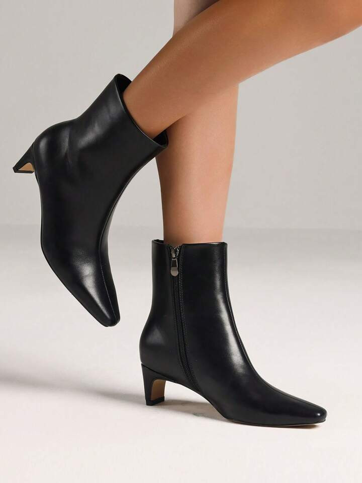 Trendy Women Ankle Boots Pointed Toe Low Kitten Heel Boots French Skinny Side Zipper Comfortable ... | SHEIN