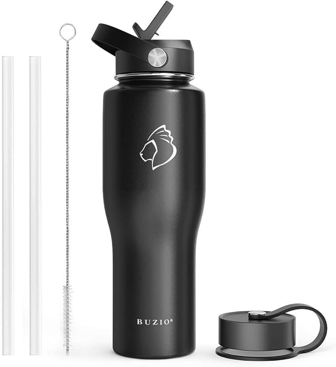 BUZIO Stainless Steel Water Bottle Vacuum Insulated (Cold for 48 Hrs, Hot for 24 Hrs), Black 32oz... | Amazon (US)