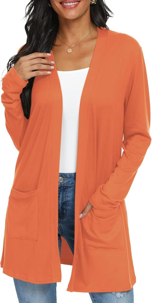 Womens Casual Lightweight with Pocketes Long Sleeve Open Front Cardigan | Amazon (US)