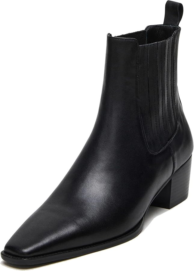 OMLISHZTY Chelsea Ankle Boots Women Stylish Block Heel Bootie Leather Slip On Elastic Fall Boots | Amazon (US)