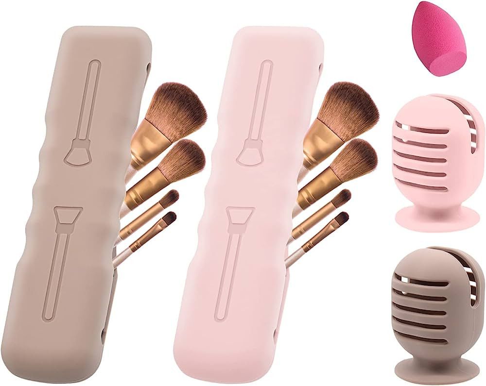 4Pack Makeup Brush Sponge Holder,Silicone Makeup Brush Covers Bag Travel Beauty Blender Holders S... | Amazon (US)