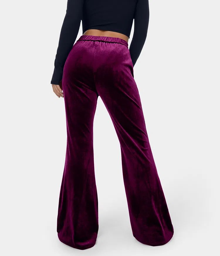 Women's High Waisted Side Zipper Flare Velvet Casual Pants - HALARA | HALARA