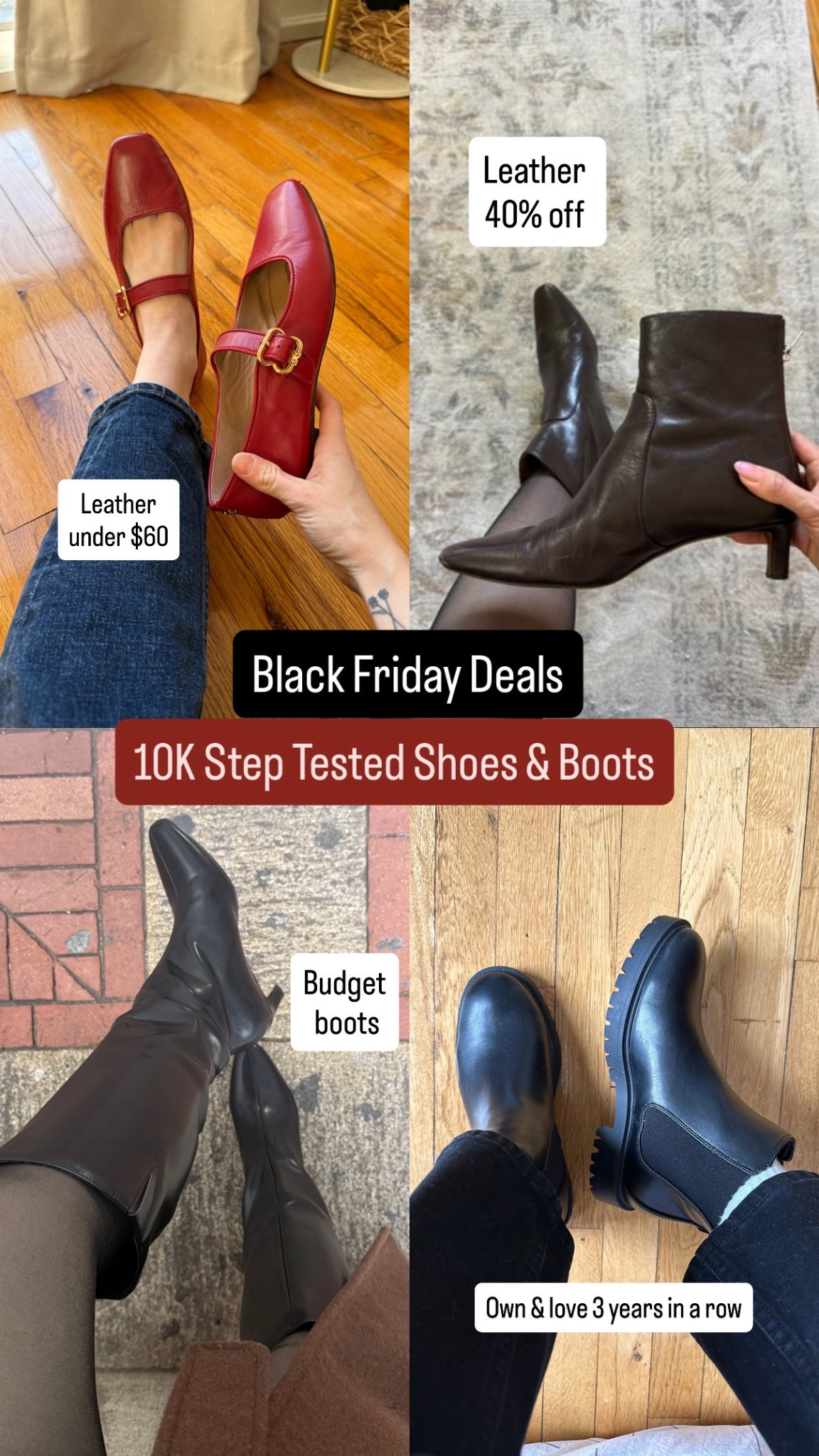 10k step tested boots Black Friday deals
Red leather mary Jane’s size up 1/2
Kitten heel ankle boots size up 1/2
Knee high budget boots size up 1/2
Chelsea boots true to size


#LTKSaleAlert #LTKCyberWeek