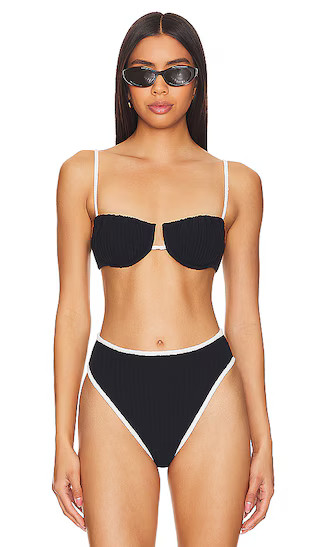 X Olivia Culpo Petal Bikini Top in Black Terry Rib | Revolve Clothing (Global)