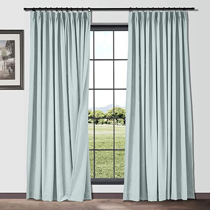 TWOPAGES Heavyweight Cotton Linen Blended Thick Curtains, Blue Gray Pinch Pleated Drapes for Trav... | Amazon (US)