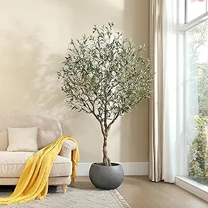 Olive Trees Artificial Indoor,7Ft Tall Fake Tree in Black Pot | Faux Olive Tree with Silk Leaves ... | Amazon (US)
