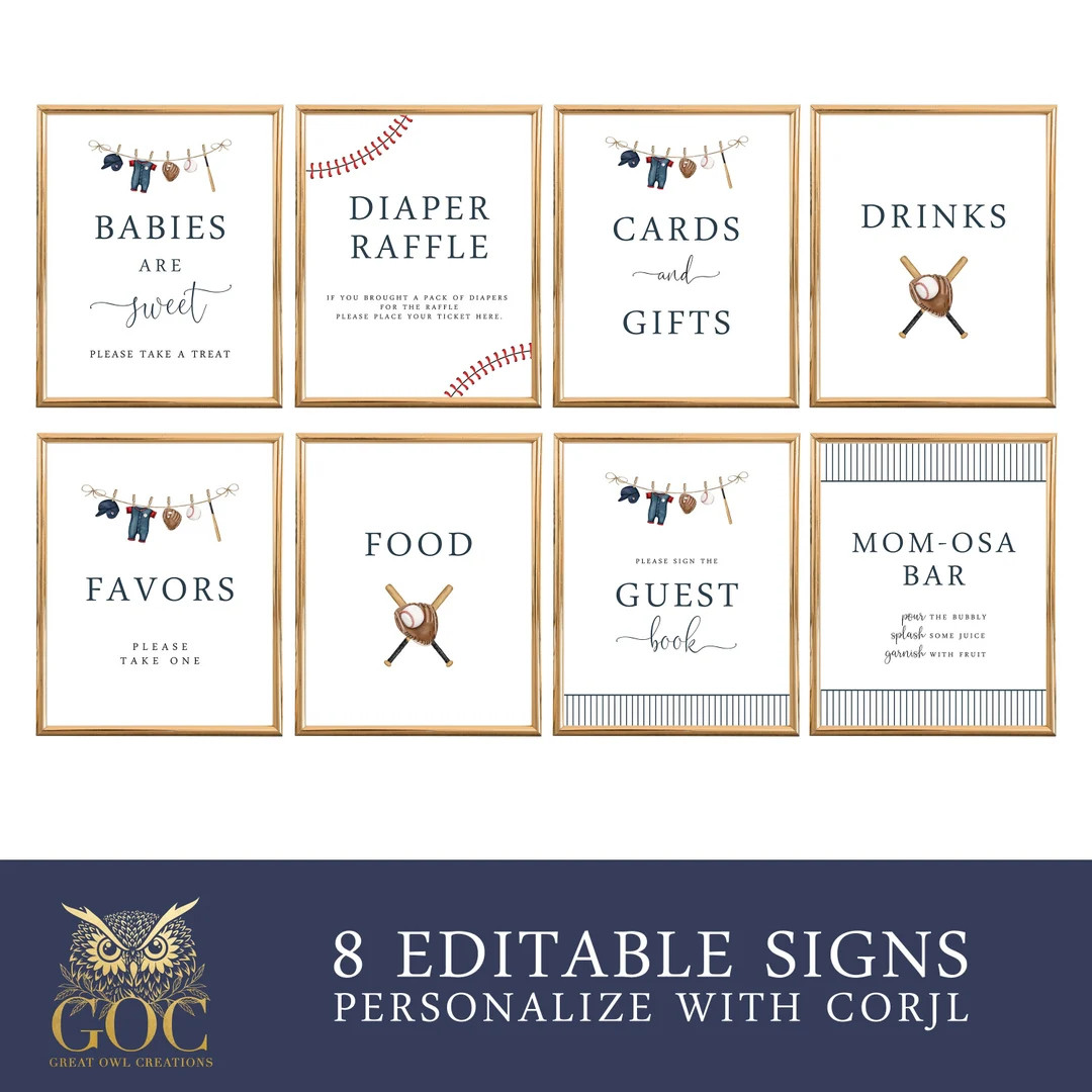 Baseball Baby Shower Sign Package 8x10 Editable Instant - Etsy | Etsy (US)