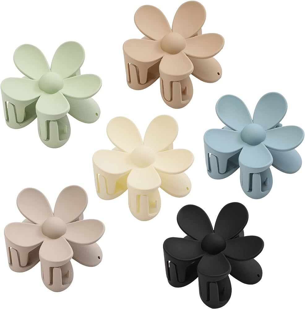 Hair Claw Clips, 6PCS Matte Flower Hair Clips, Large Claw Clips For Women Thick Hair, Big Cute Da... | Amazon (US)