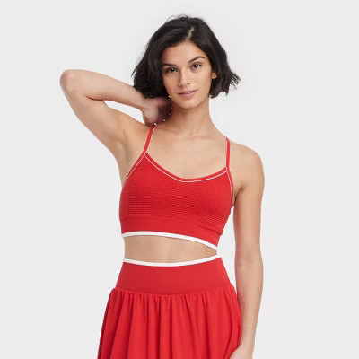 Women's Seamless Light Support Tipped Longline Sports Bra - All In Motion™ Red L | Target