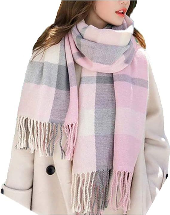 Wander Agio Women's Fashion Scarves Long Shawl Winter Thick Warm Knit Large Plaid Scarf | Amazon (US)