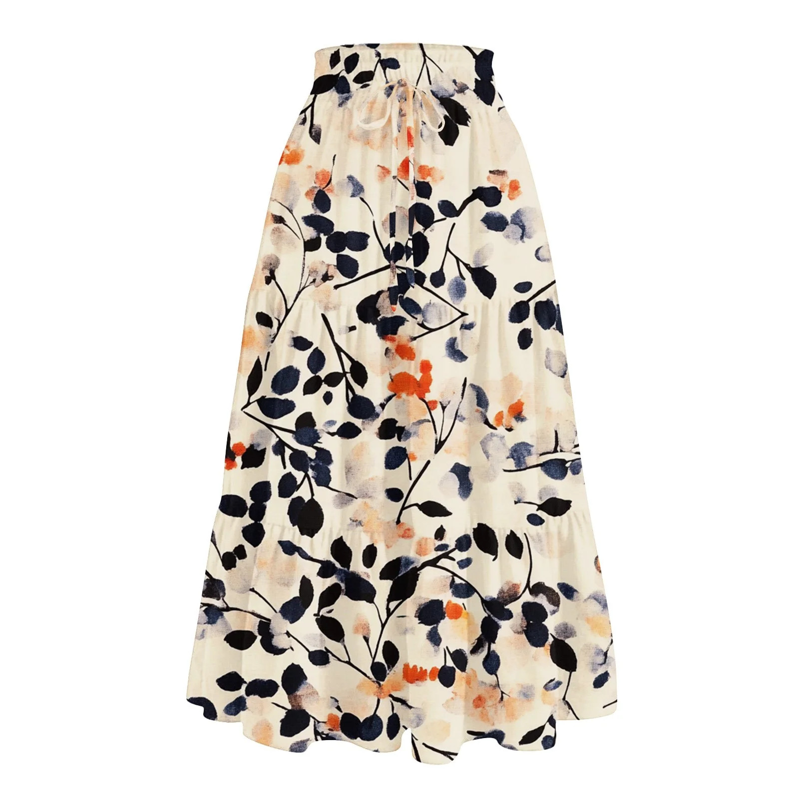 bbyeadc Floral Maxi Skirts for Women Spring Tiered Elastic High-Waist Floral Maxi Skirt Comfy Dra... | Walmart (US)