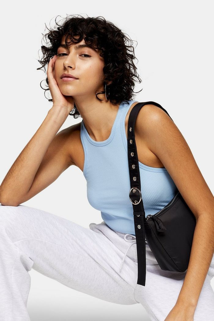 Blue Ribbed Racer Vest | Topshop UK