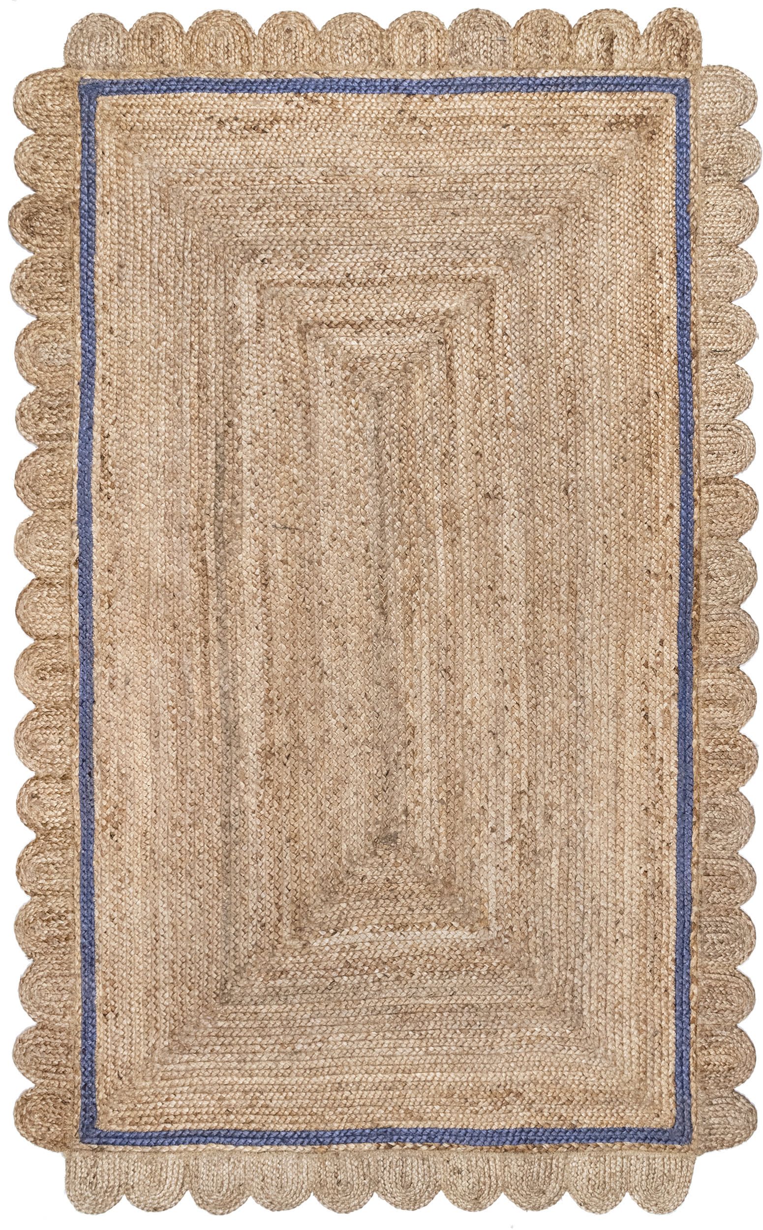 Anna Scalloped Jute Rug | Blue | Rugs USA