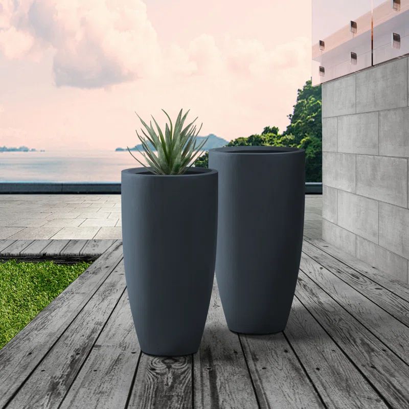 Kante 13.39 in. x 23.62 in. Round Charcoal Finish Lightweight Concrete and Fiberglass Indoor Outd... | Wayfair North America
