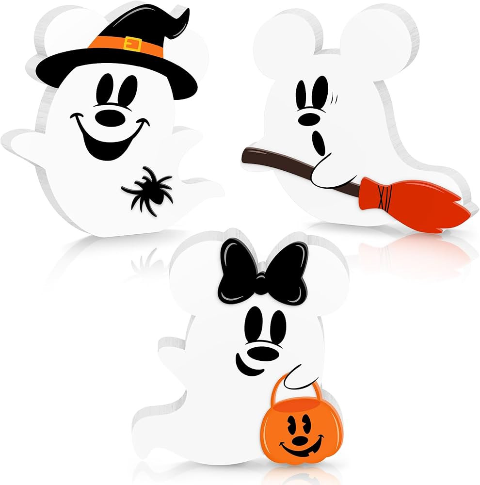 Halloween Mouse Shaped Cute Ghost Table Decor, 3 Pcs White Ghost Wooden Signs, Witch Pumpkin Spid... | Amazon (US)