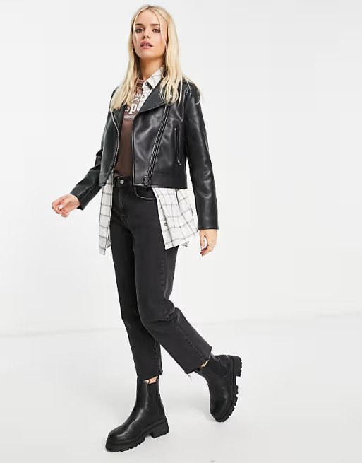 ASOS DESIGN Petite ultimate leather look moto jacket in black  | ASOS | ASOS (Global)