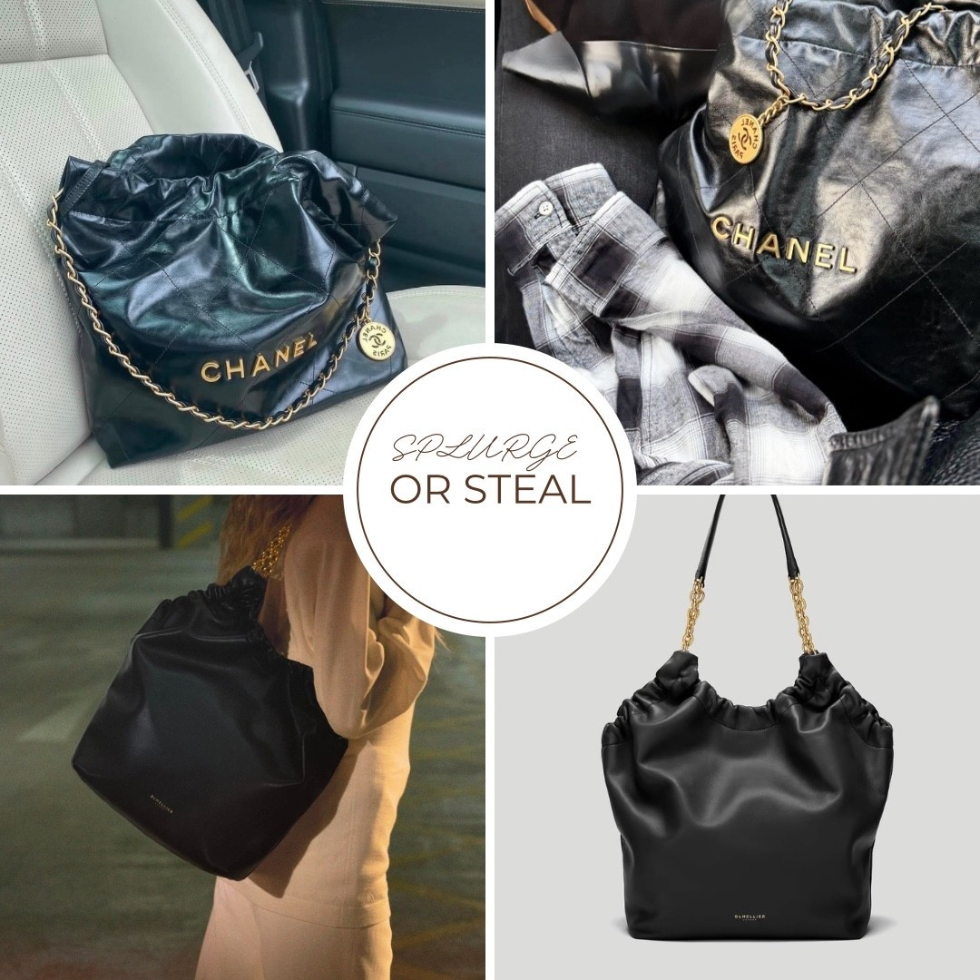 SPLURGE OR STEAL 🖤
Chanel 22 £5,100 VS this beautiful black leather shoulder bag now half price ⚡️