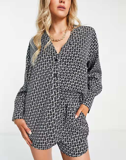 4th & Reckless Berwin satin beach shirt in geo print - part of a set - MULTI | ASOS | ASOS (Global)