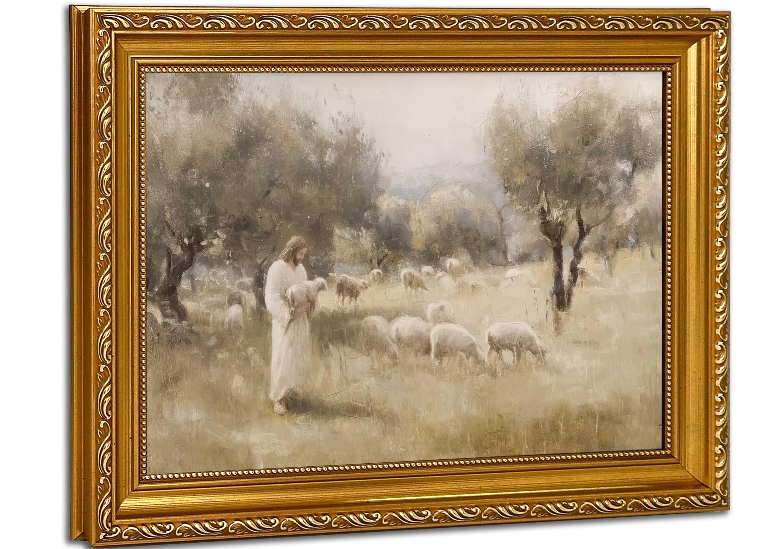 Vintage Gold Framed Jesus Leaves the 99 Sheep Wall Art Jesus and Lamb Wall Decor Lost Lamb Pictur... | Amazon (US)