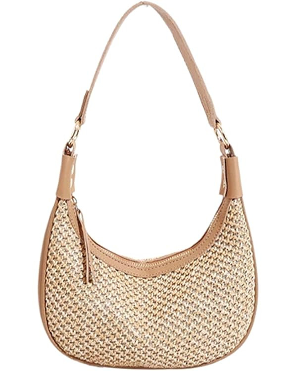 Straw Beach Shoulder Bags for Women Cute Small Crescent Tote Mini Clutch Purse Underarm Vacation ... | Amazon (US)
