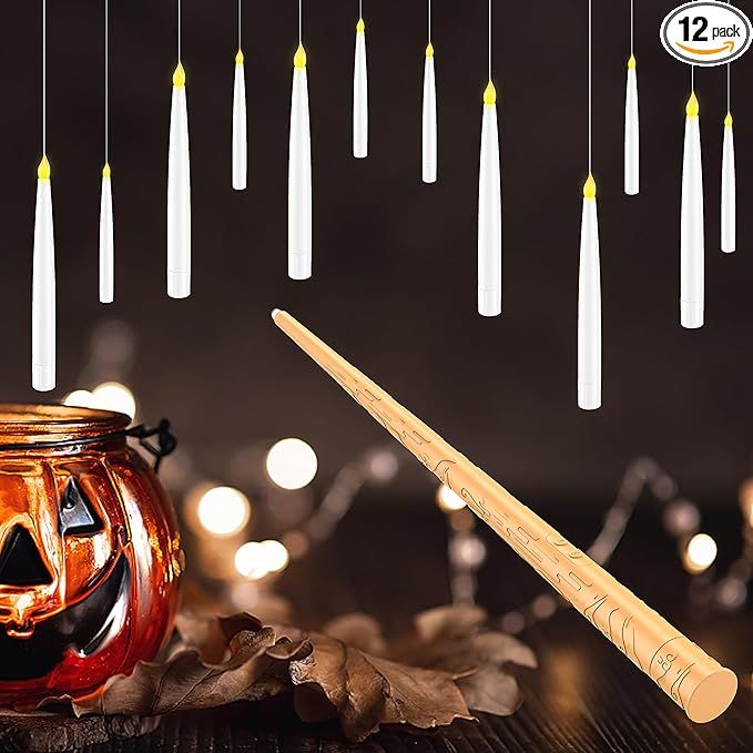 Halloween Decorations, Floating Candles with Wand, Magic Hanging Candles Flickering Warm Light Fl... | Amazon (US)