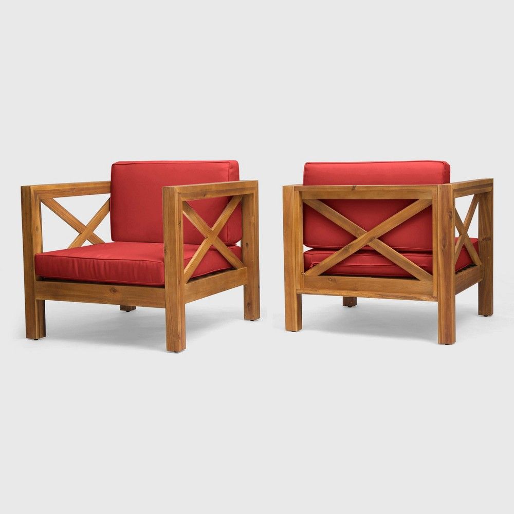 Brava 2pk Acacia Wood Club Chairs - Teak/Red - Christopher Knight Home | Target