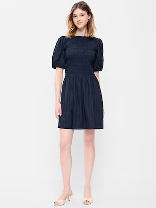 Smocked Puff-Sleeve Flare Mini Dress | Old Navy (US)