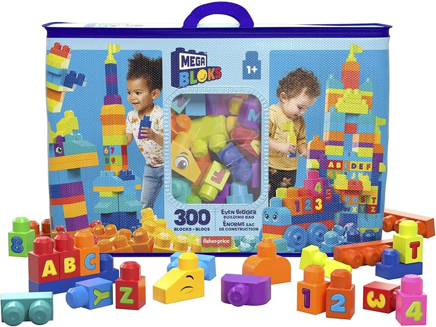 MEGA BLOKS First Builders Toddler Blocks Toys Set, Even Bigger Building Bag with 300 Pieces and Storage, Blue, Ages 1+ Years | Amazon (US)