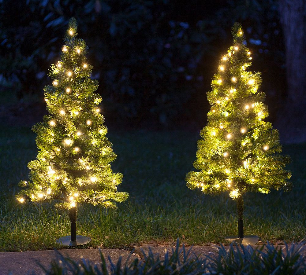 Outdoor Lit Warm LED Faux Winchester Fir Walkway Trees - Set of 2 | Pottery Barn (US)