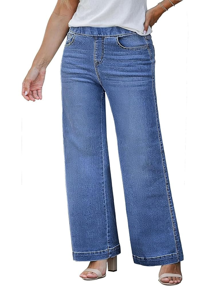 Eytino Womens Plus Size Jeans Straight Leg High Waisted Stretchy Denim Pull On Pants with Pockets... | Amazon (US)