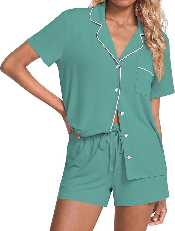 Ekouaer Womens Pajamas Set Soft Classic Notch Collar Bride Pjs Comfy Short Sleeve Sleepwear Loung... | Amazon (US)