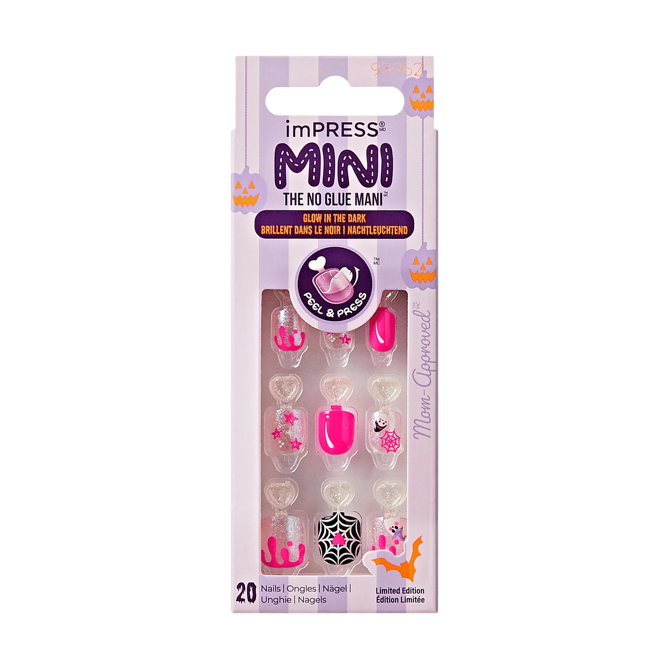 KISS imPRESS No Glue Needed Press On Nails, Kids, Baby Ghoul, Pink, Kids Squoval, 20 Count | Walmart (US)