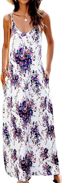 OURS Women's Summer Casual Floral Printed Bohemian Spaghetti Strap Floral Long Maxi Dress with Po... | Amazon (US)