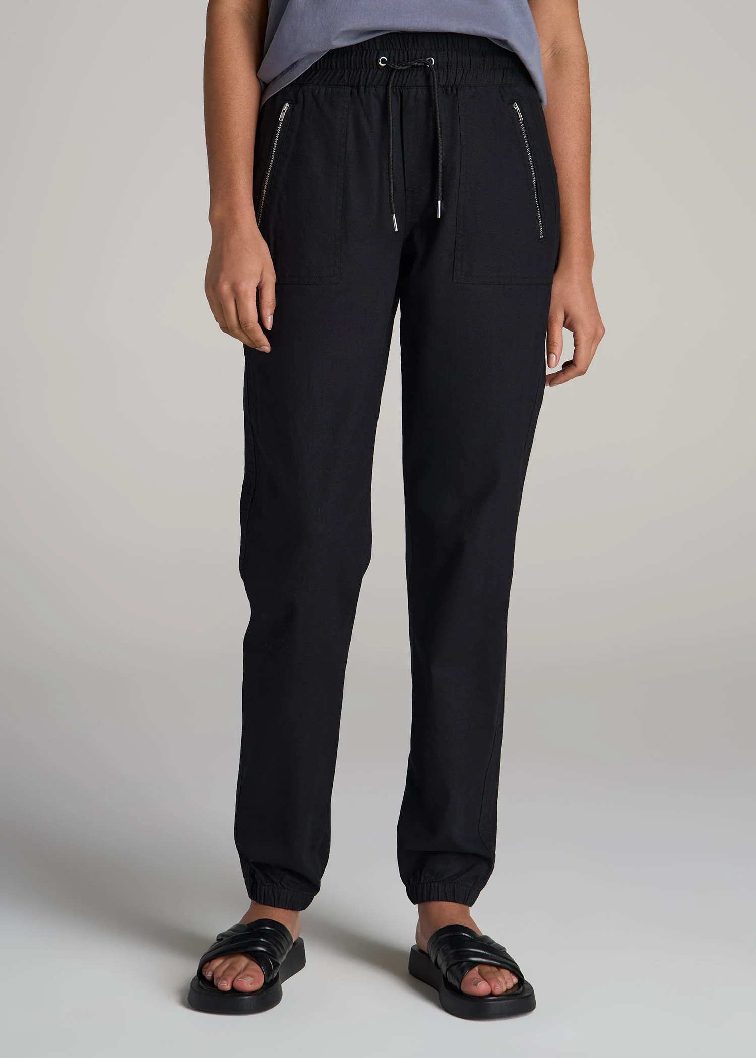 Pull-On Linen Joggers for Tall Women in Black | American Tall