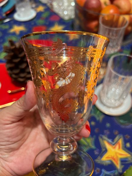 Gold Dragon goblet! Ready for the Lunar Year of the Dragon celebration! 
The ornate dragon is hand painted in gold. 

#LTKHoliday #LTKhome #LTKparties