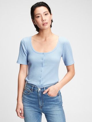 Pointelle Button-Front T-Shirt | Gap (US)