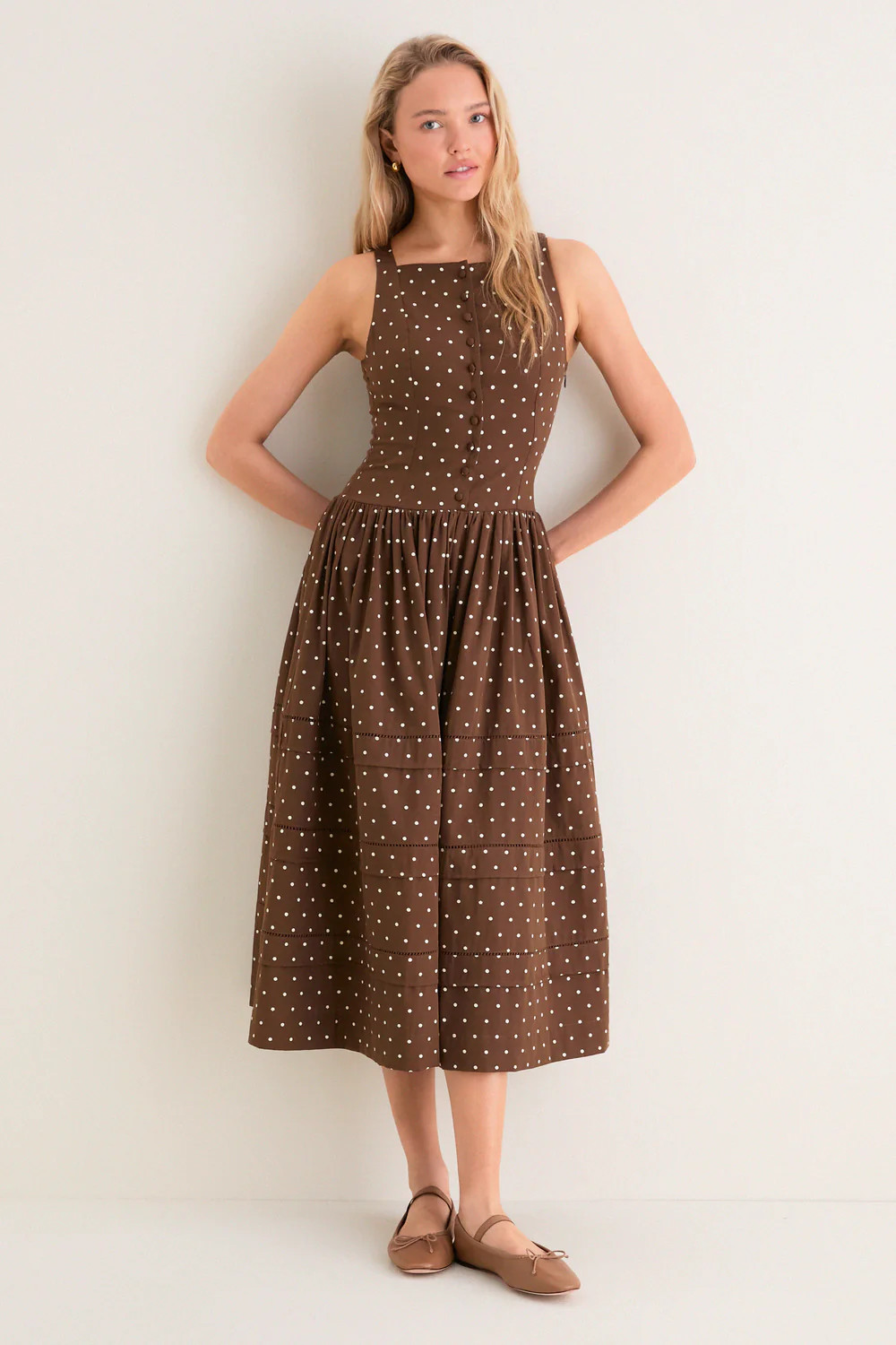 Brown and Ivory Polka Dot Stella Midi Dress | Tuckernuck (US)