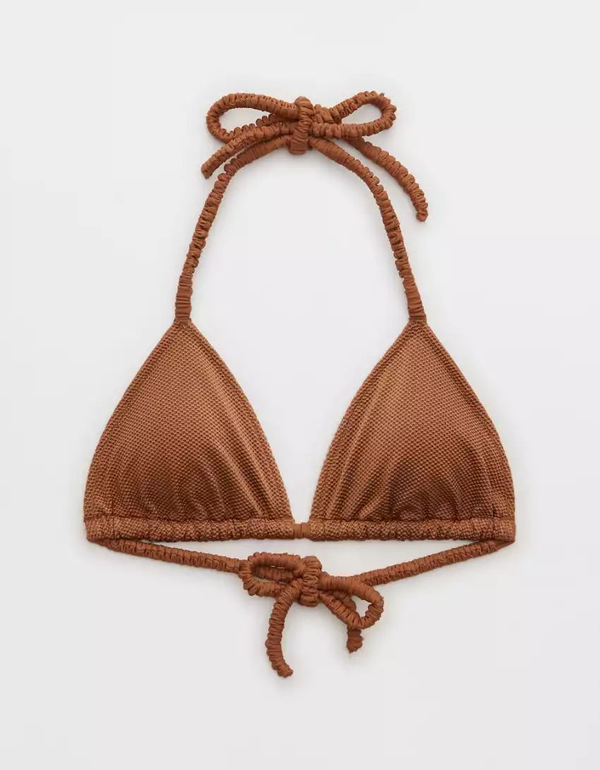 Aerie Shine Pique Scrunchie Tie String Triangle Bikini Top | Aerie