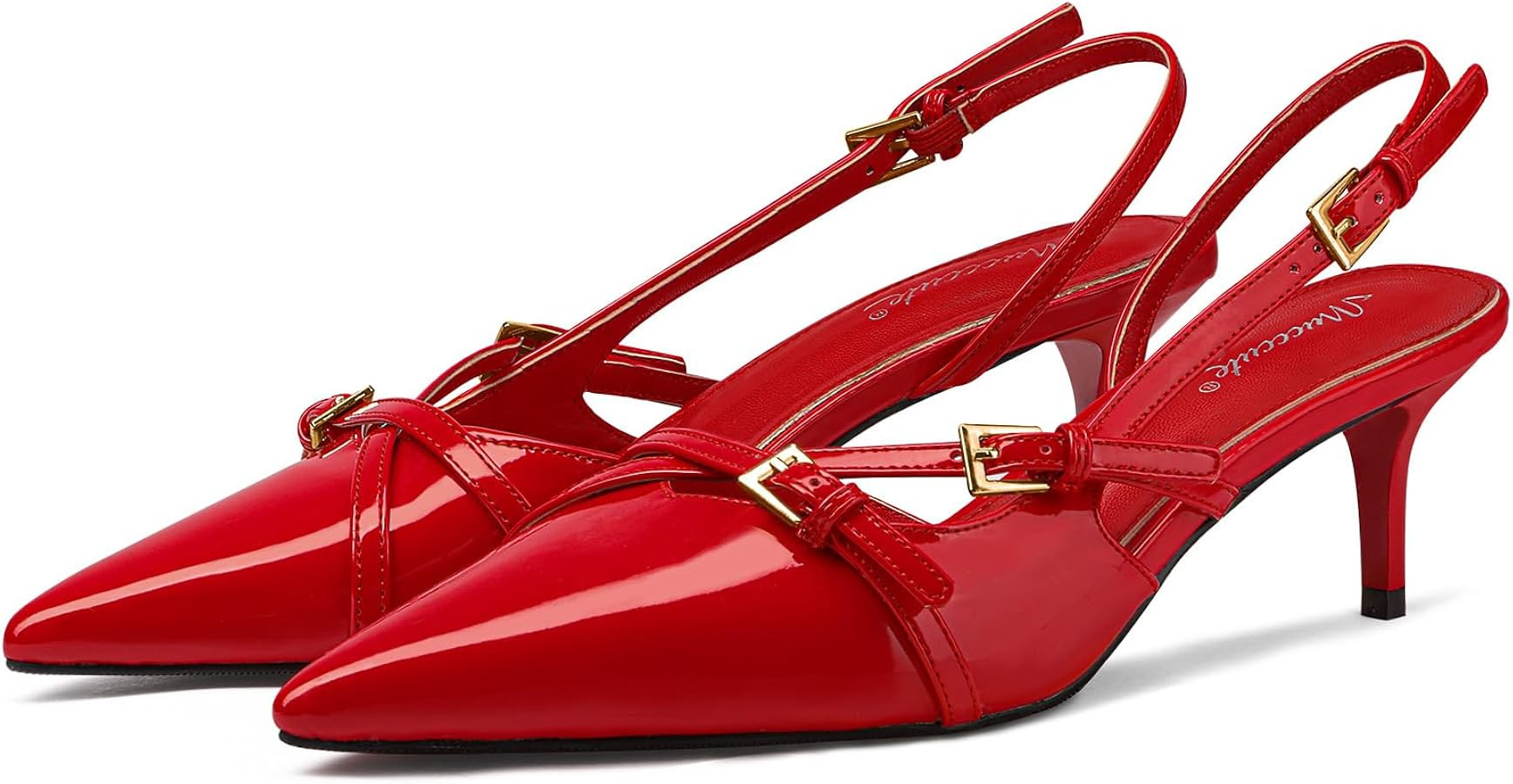 MUCCCUTE Kitten Heels for Women Pointed Toe Slingback Low Heels with Buckle Strap Heeled Pumps | Amazon (US)