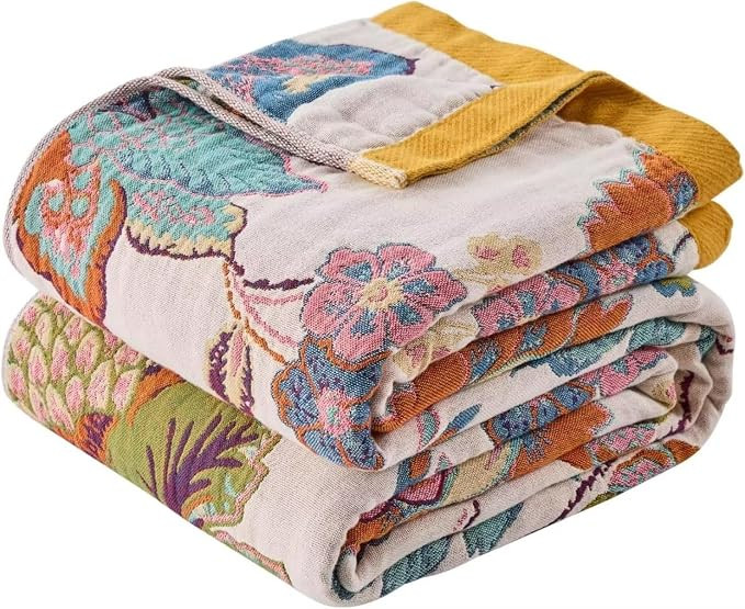 Boho Throw Blanket Farmhouse Decor Throw Blanket Bohemian Blanket for Bed 100% Cotton Muslin Wove... | Amazon (US)