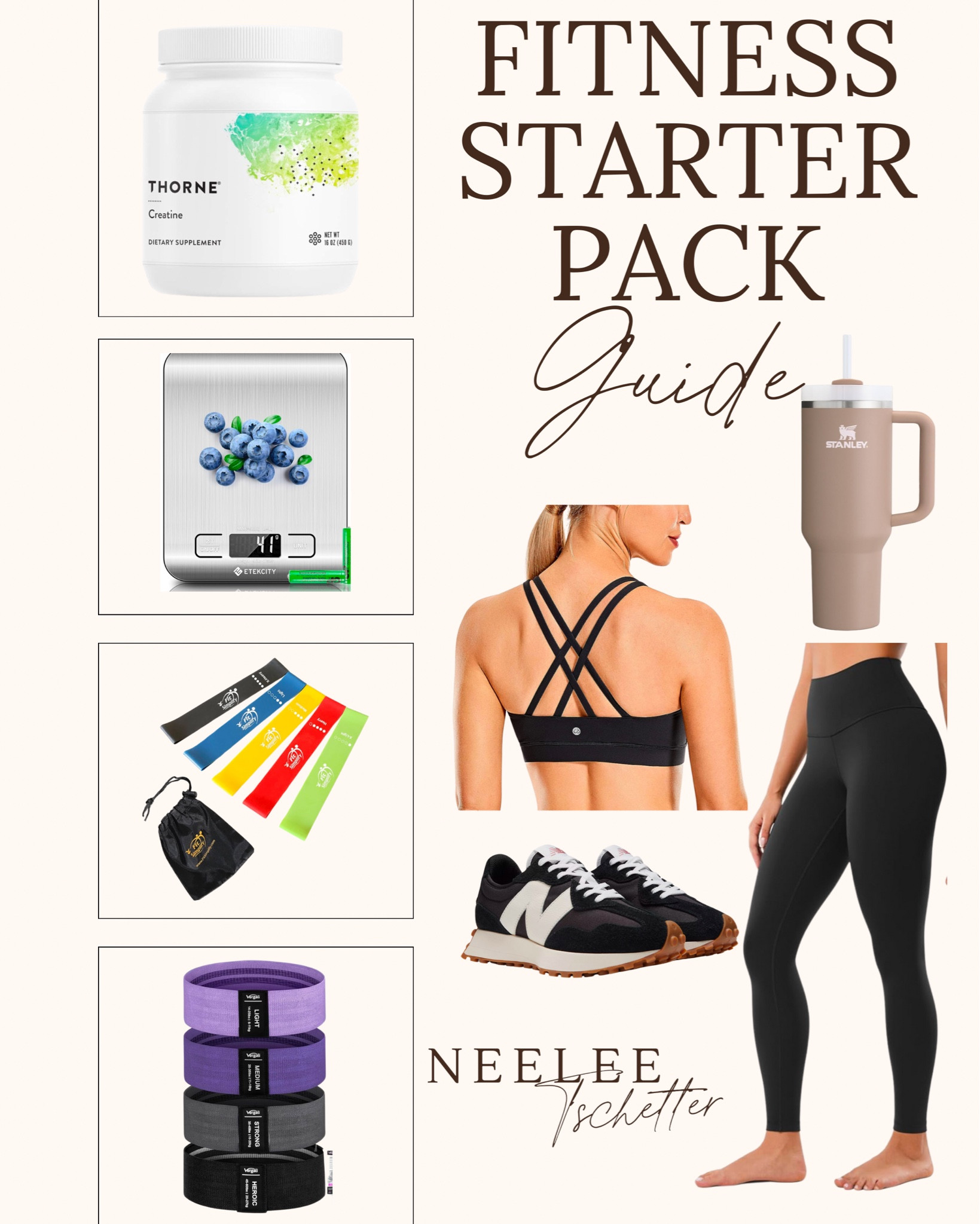 Fitness Starter Pack for those New Year Goals! 
Creatine , food scale to track macros, resistance bands, leggings, sports bra, good pair of sneakers, and a hydration cup! 

#LTKActive #LTKOver40 #LTKFitness