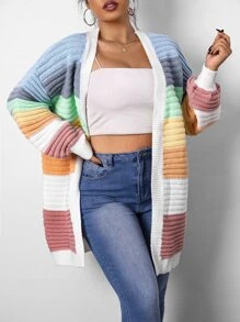 SHEIN EZwear Plus Color Block Drop Shoulder Duster Cardigan SKU: sf2210091726413832(26 Reviews)$2... | SHEIN